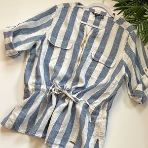 Ellen Tracy blue  stripe linen top